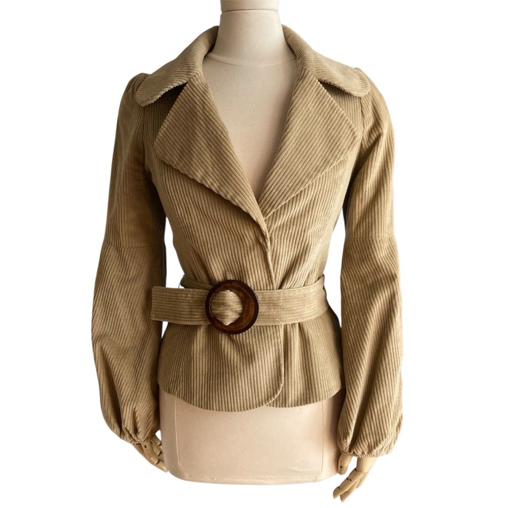 INGWA;MELERO | Tan Corduroy Blazer - Bell Sleeves & Wood Detail - New 8